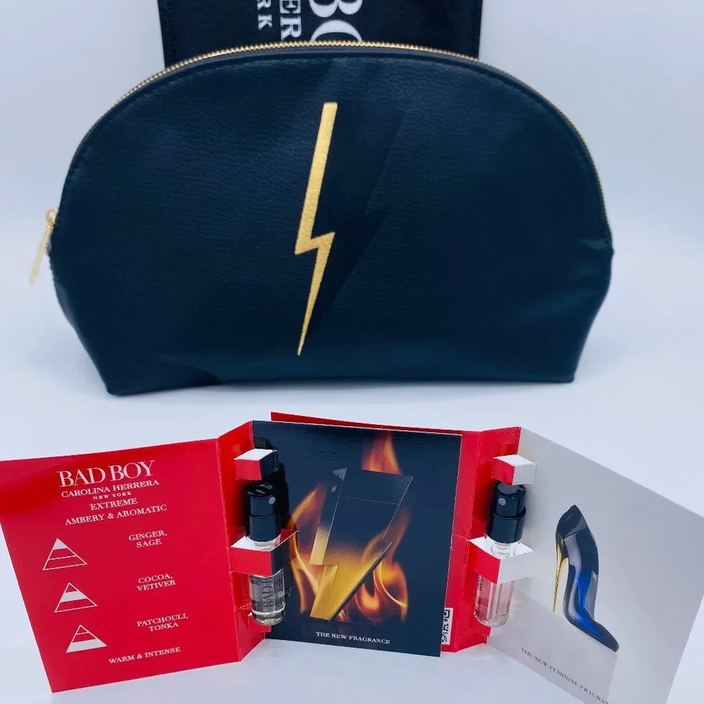 Carolina Herrera Bad Boy Good Girl Set-Black Pouch,Travel &2 Samples-4pc-BOX-NEW